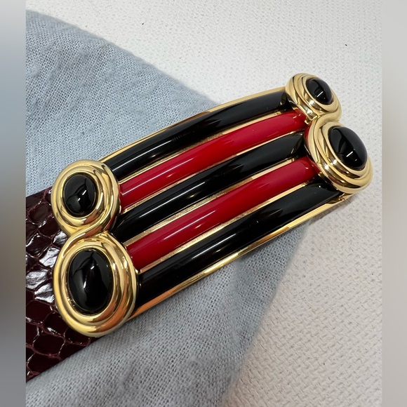 Judith Leiber Burgundy Snake/Leather Belt w/Gold Buckle and Black/Red accent - Picture 14 of 15